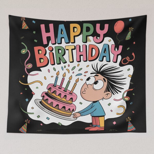 Item preview, Happy Birthday Chaos – Excited Kid with Giant Cake & Party Explosion designed and sold by Midnight Veil Designs.