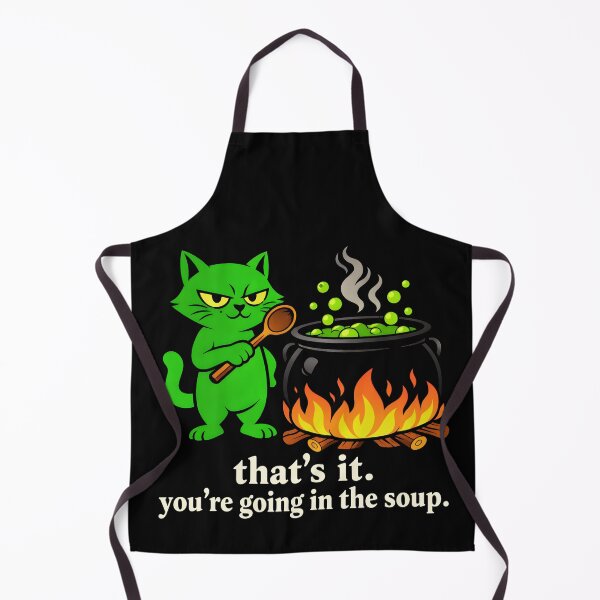 Item preview, That’s It You’re Going in the Soup Funny Green Cat Cooking Illustration designed and sold by designleon19.