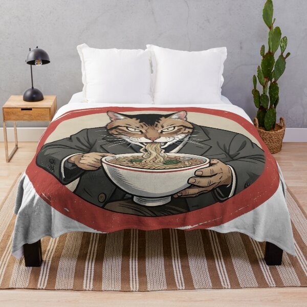 Item preview, black Cat Ramen noodles fierce Yakuza cat eating a bowl of hot ramen designed and sold by Uglyandcute.