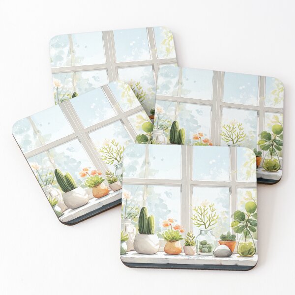Item preview, Botanical Window Watercolor – Sunlit Succulent & Cactus Study Corner (Anime Aesthetic) designed and sold by Whimsical Wayfarer.