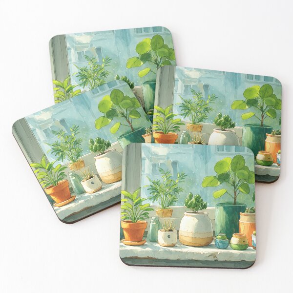 Item preview, Botanical Window Watercolor – Soft Morning Light Houseplants Ledge (Anime Aesthetic) designed and sold by Whimsical Wayfarer.