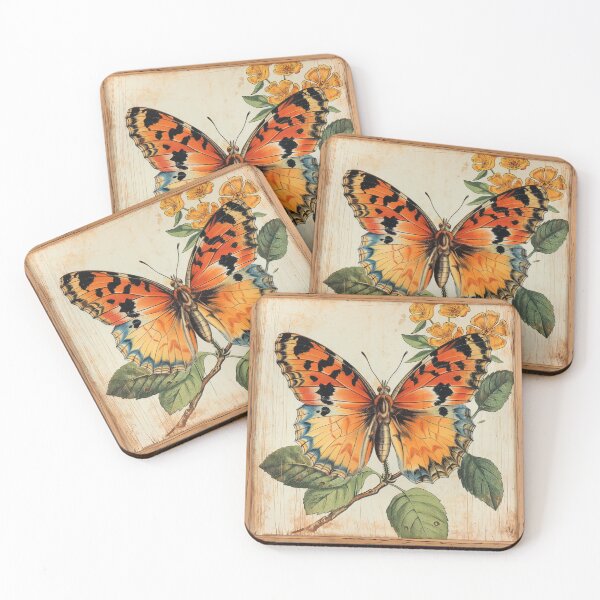 Item preview, Butterfly Orange Floral Vintage Style Art Nouveau designed and sold by TheBohemianLark.