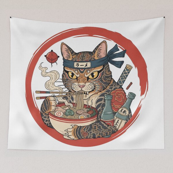Item preview, Cat RaMen noodles fierce Yakuza cat eating a bowl of hot ramen designed and sold by Uglyandcute.