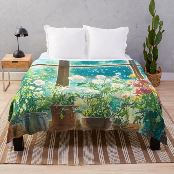 Item preview, Botanical Window Watercolor – Luminous Spring Blossoms in Bright Morning Light (Anime Aesthetic) designed and sold by Whimsical Wayfarer.