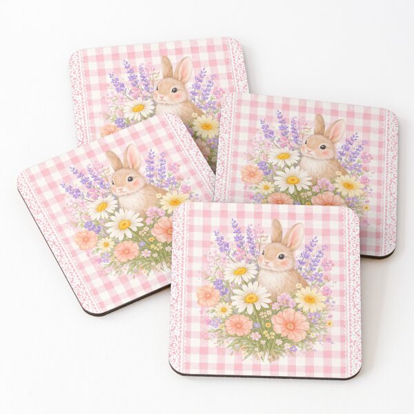 Item preview, Floral Bunny Old Fashioned gingham Pink and White designed and sold by scicilysimonee.