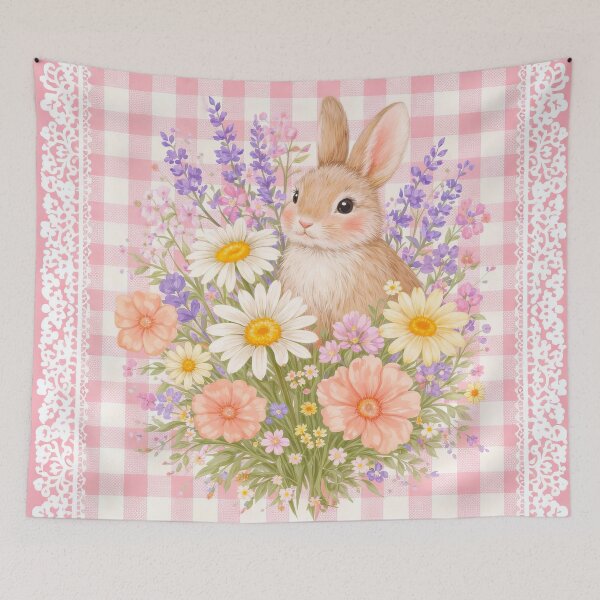 Item preview, Floral Bunny Old Fashioned gingham Pink and White designed and sold by scicilysimonee.