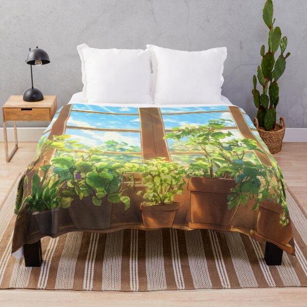 Item preview, Botanical Window Watercolor – Summer Blooms Under a Blue Sky (Anime Aesthetic) designed and sold by Whimsical Wayfarer.