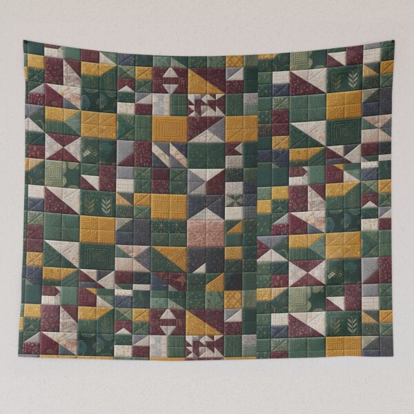 Item preview, Colorful Patchwork Quilt – Geometric Textile Art designed and sold by Dogandesighn.