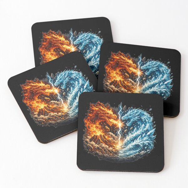 Item preview, Fire and Water Dragon Battle – Elemental Dragons vs Volcano Fantasy Art designed and sold by HubCreates.