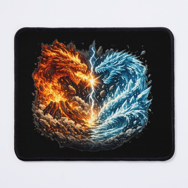 Item preview, Fire and Water Dragon Battle – Elemental Dragons vs Volcano Fantasy Art designed and sold by HubCreates.