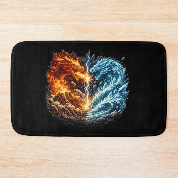 Item preview, Fire and Water Dragon Battle – Elemental Dragons vs Volcano Fantasy Art designed and sold by HubCreates.