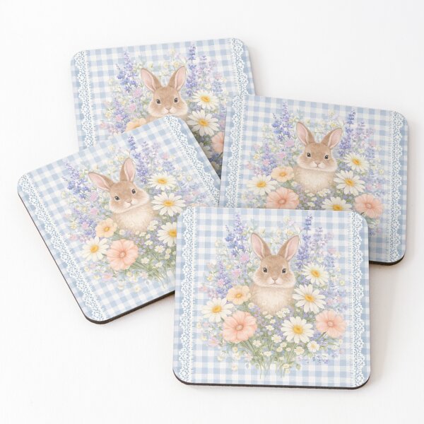 Item preview, Floral Bunny Old Fashioned gingham Blue and White designed and sold by scicilysimonee.