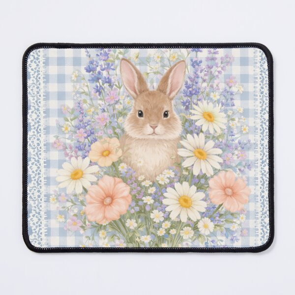 Item preview, Floral Bunny Old Fashioned gingham Blue and White designed and sold by scicilysimonee.