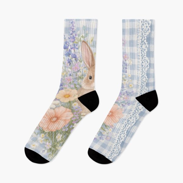 Item preview, Floral Bunny Old Fashioned gingham Blue and White designed and sold by scicilysimonee.