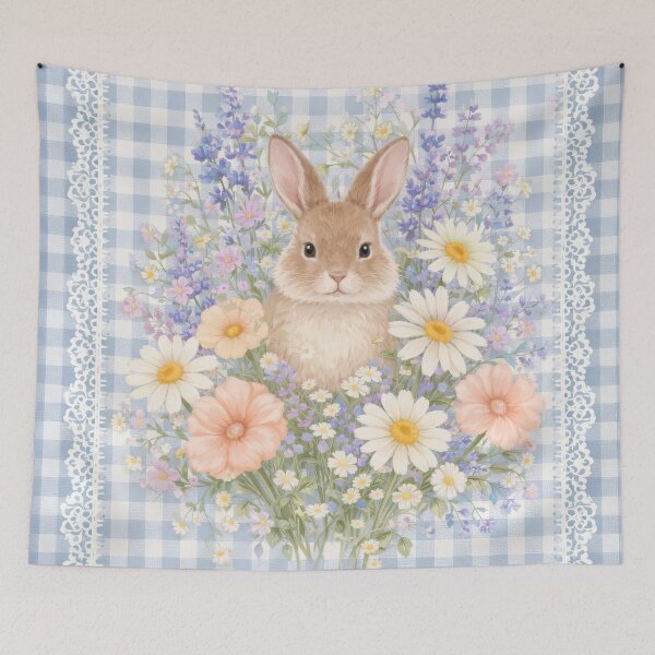 Item preview, Floral Bunny Old Fashioned gingham Blue and White designed and sold by scicilysimonee.