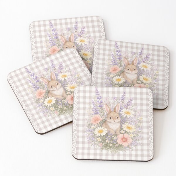 Item preview, Floral Bunny Old Fashioned Gingham Taupe and White designed and sold by scicilysimonee.