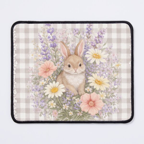 Item preview, Floral Bunny Old Fashioned Gingham Taupe and White designed and sold by scicilysimonee.