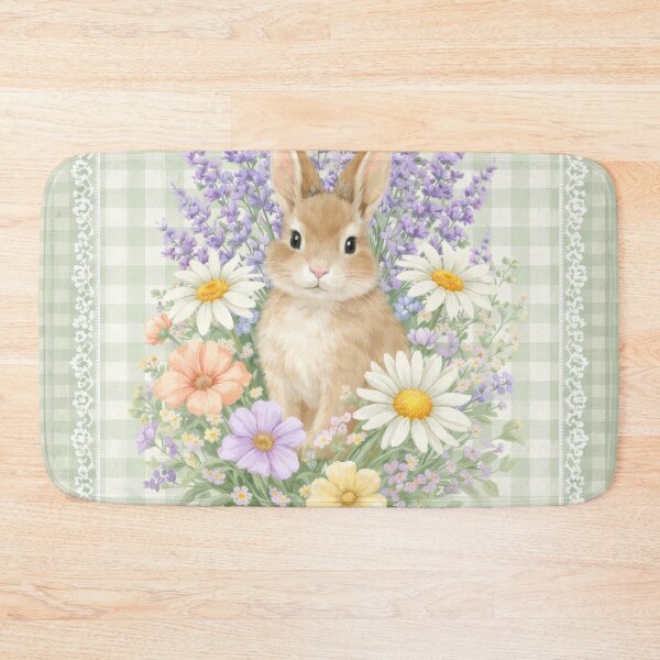 Item preview, Floral Bunny Old Fashioned Gingham Green and White designed and sold by scicilysimonee.