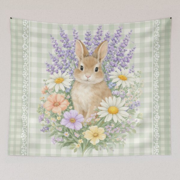 Item preview, Floral Bunny Old Fashioned Gingham Green and White designed and sold by scicilysimonee.