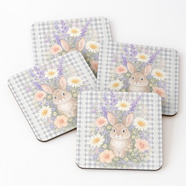 Item preview, Floral Bunny Old Fashioned Gingham Gray and White designed and sold by scicilysimonee.