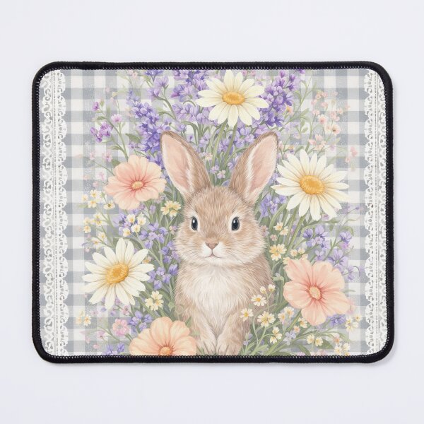 Item preview, Floral Bunny Old Fashioned Gingham Gray and White designed and sold by scicilysimonee.
