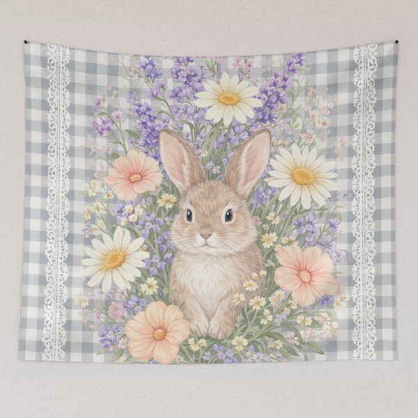 Item preview, Floral Bunny Old Fashioned Gingham Gray and White designed and sold by scicilysimonee.