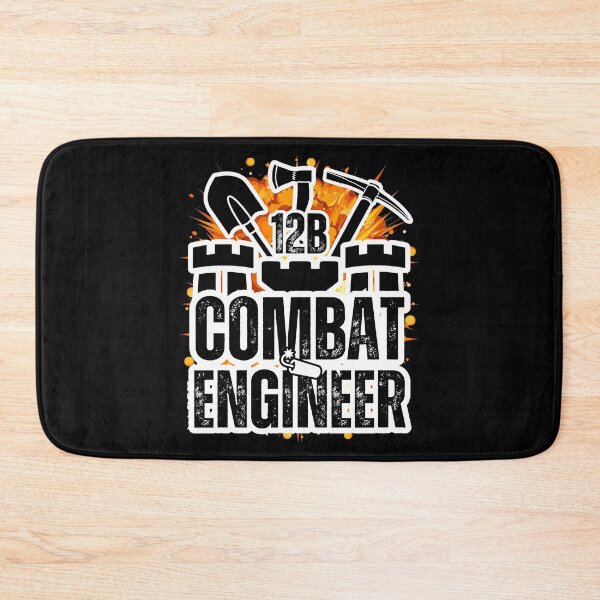 Item preview, 12B Combat Engineer – Explosive Army MOS Design with Castle Top & Tools for Soldiers, Veterans & Military Families Distressed Black Font designed and sold by GFamilyC.