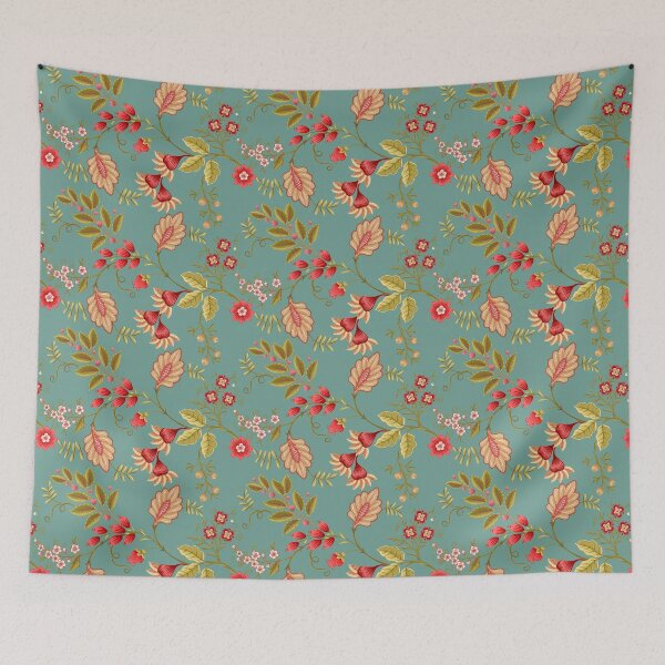Item preview, dollhouse floral on blue designed and sold by Melli M Designs.