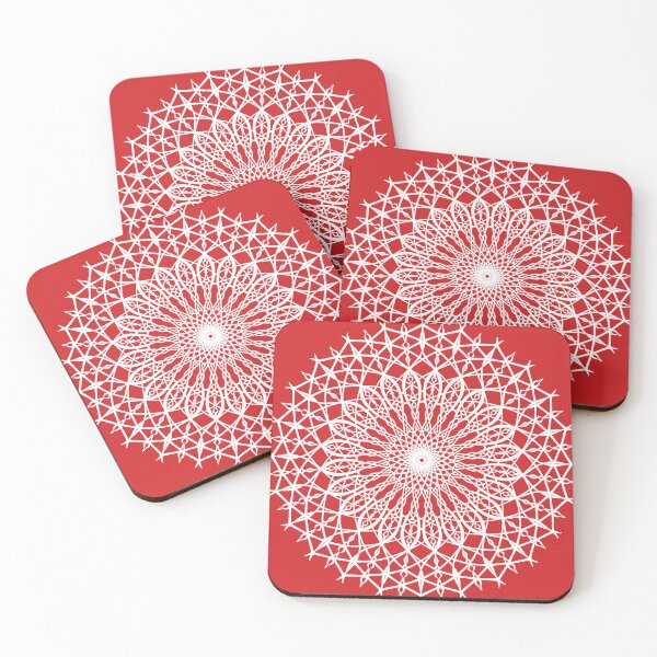 Item preview, White mandala on red background designed and sold by Poplartree.