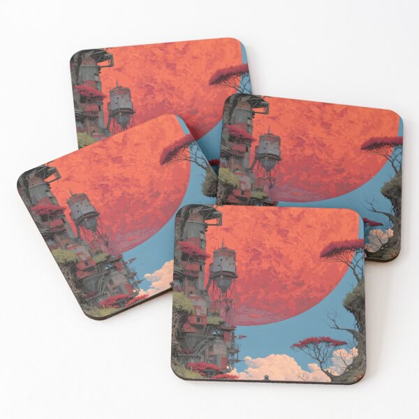 Item preview, Crimson Horizon Outpost | Retro Sci-Fi Industrial Wilderness Art designed and sold by MetroEnvision.