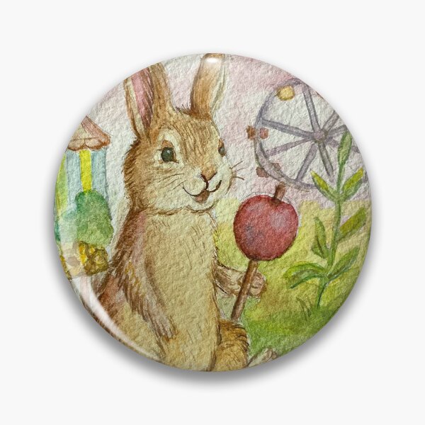 Item preview, Watercolor Fairground Bunny with Toffee Apple designed and sold by ArtbyPriscilla.