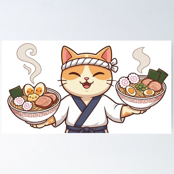 Item preview, Anime Ramen Cat - The Noodle-Loving Feline designed and sold by HappyCanvasArt.