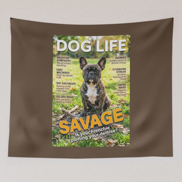 Item preview, DOG LIFE Magazine Cover: Savage French Bulldog Plotting Art designed and sold by FrancophileFun.