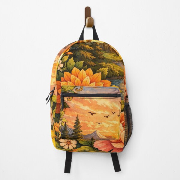 Item preview, Sunset River Floral Landscape Illustration designed and sold by FLATVAC STICKER.