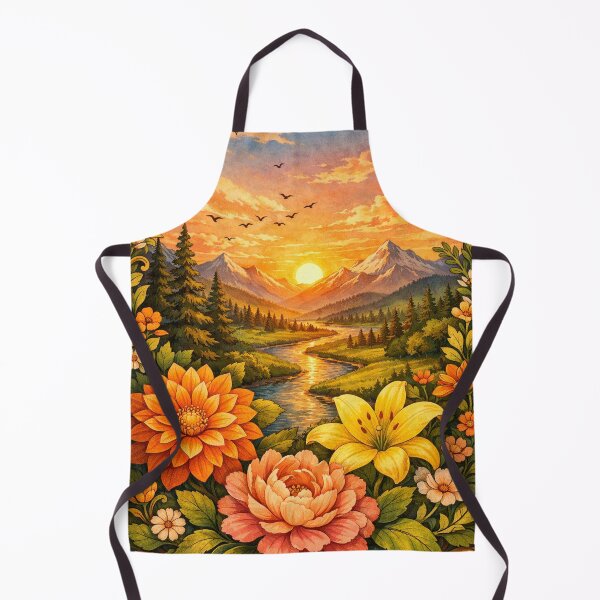 Item preview, Sunset River Floral Landscape Illustration designed and sold by FLATVAC STICKER.