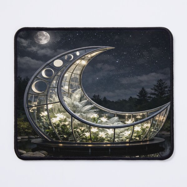 Item preview, Moon Phase Conservatory Art - Mystical Lunar Architecture Poster designed and sold by LuxeBuzz.