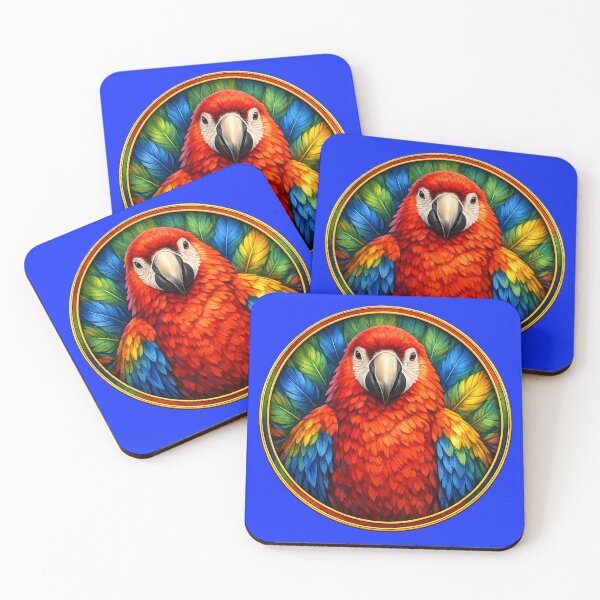Item preview, Scarlet Macaw Radiance – Tropical Feather Circle Design designed and sold by TheJoyfulPen.