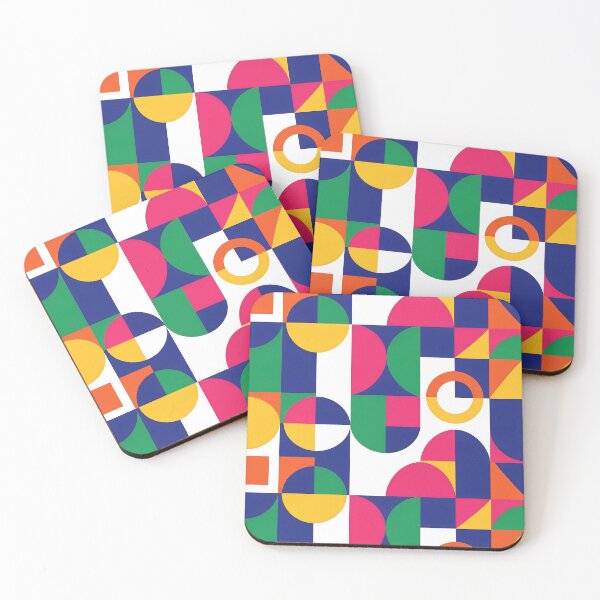Item preview, Bauhaus Pattern in Blue Yellow Coral Retro Grid Art designed and sold by Timegraf.