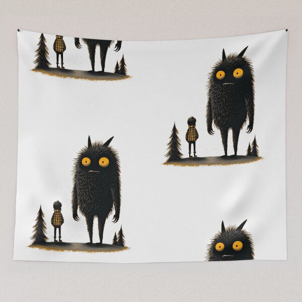 Item preview, Boy and the Forest Monster – Whimsical Dark Fantasy Illustration designed and sold by Skolyak.