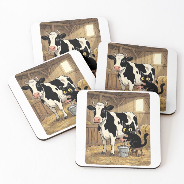 Item preview, Funny Black Cat Milking Cow - Farm Humor Cartoon Design designed and sold by Fluidic-Space.