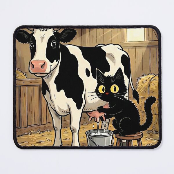 Item preview, Funny Black Cat Milking Cow - Farm Humor Cartoon Design designed and sold by Fluidic-Space.