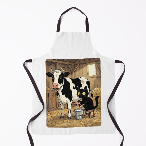 Item preview, Funny Black Cat Milking Cow - Farm Humor Cartoon Design designed and sold by Fluidic-Space.