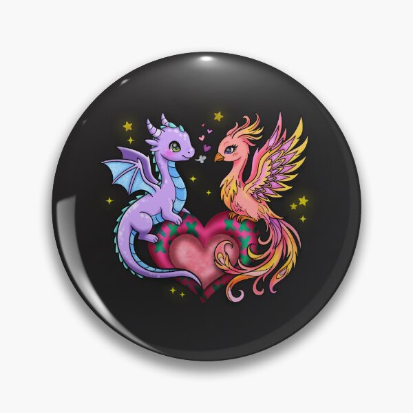 Item preview, Cute Pastel Dragon and Phoenix Love Heart – Fantasy Kawaii Creature Art, Magical Couple Illustration designed and sold by therealkbyers.