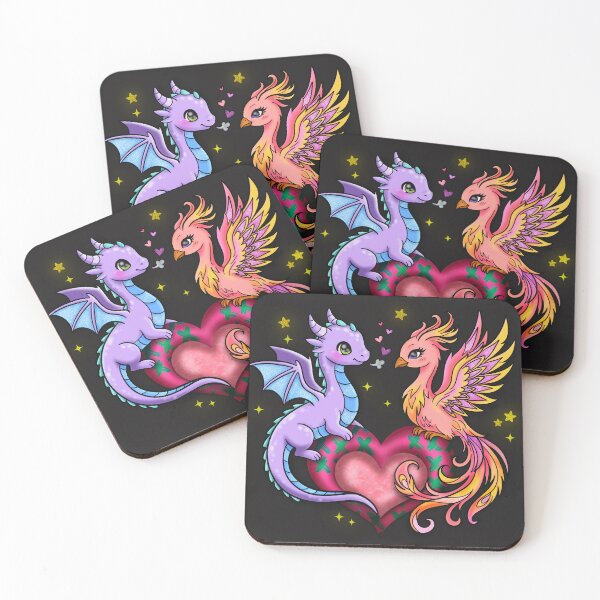 Item preview, Cute Pastel Dragon and Phoenix Love Heart – Fantasy Kawaii Creature Art, Magical Couple Illustration designed and sold by therealkbyers.