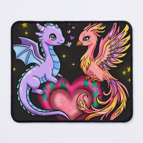 Item preview, Cute Pastel Dragon and Phoenix Love Heart – Fantasy Kawaii Creature Art, Magical Couple Illustration designed and sold by therealkbyers.