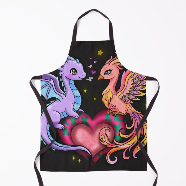 Item preview, Cute Pastel Dragon and Phoenix Love Heart – Fantasy Kawaii Creature Art, Magical Couple Illustration designed and sold by Ink & Kind Studio.