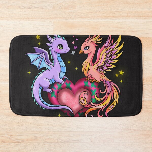 Item preview, Cute Pastel Dragon and Phoenix Love Heart – Fantasy Kawaii Creature Art, Magical Couple Illustration designed and sold by therealkbyers.