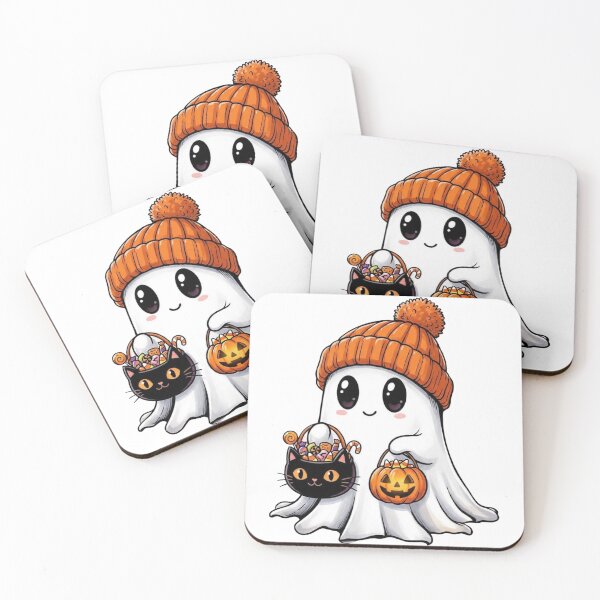 Item preview, Cute Halloween Ghost with Pumpkin and Black Cat designed and sold by Thoughtful Prints.