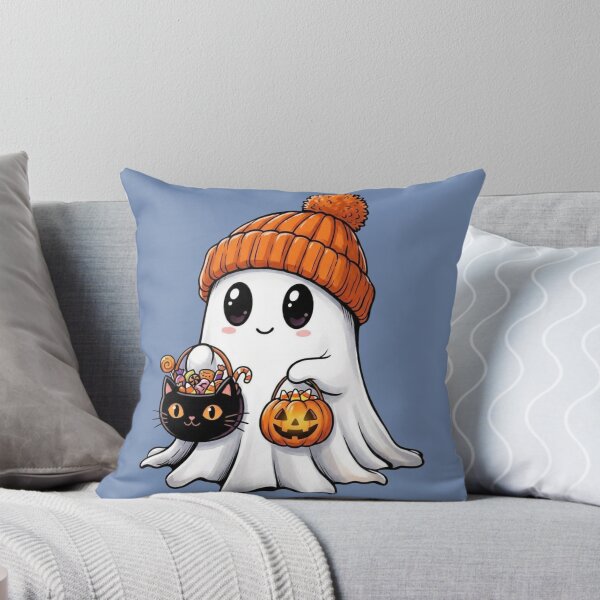Item preview, Cute Halloween Ghost with Pumpkin and Black Cat designed and sold by Thoughtful Prints.