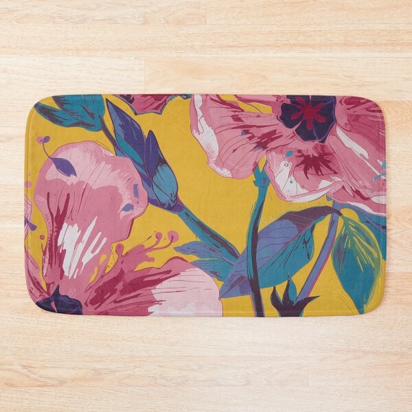 Item preview, Bright Pink Floral on Yellow for Bold Spaces designed and sold by ShopCWA.